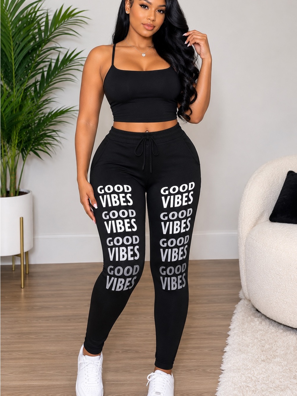 Good Vibes High-Waist Black Joggers